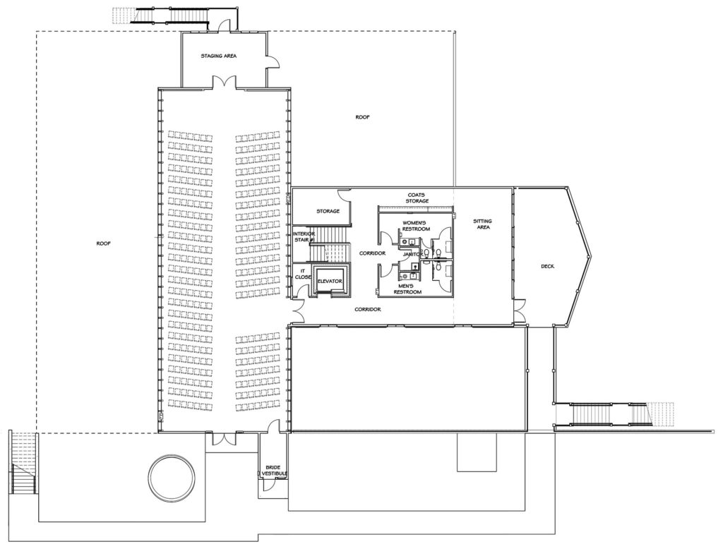 Vennebu Hill wedding barn and event venue in Wisconsin Dells - upper level floor plan with seating plan for 335 person wedding