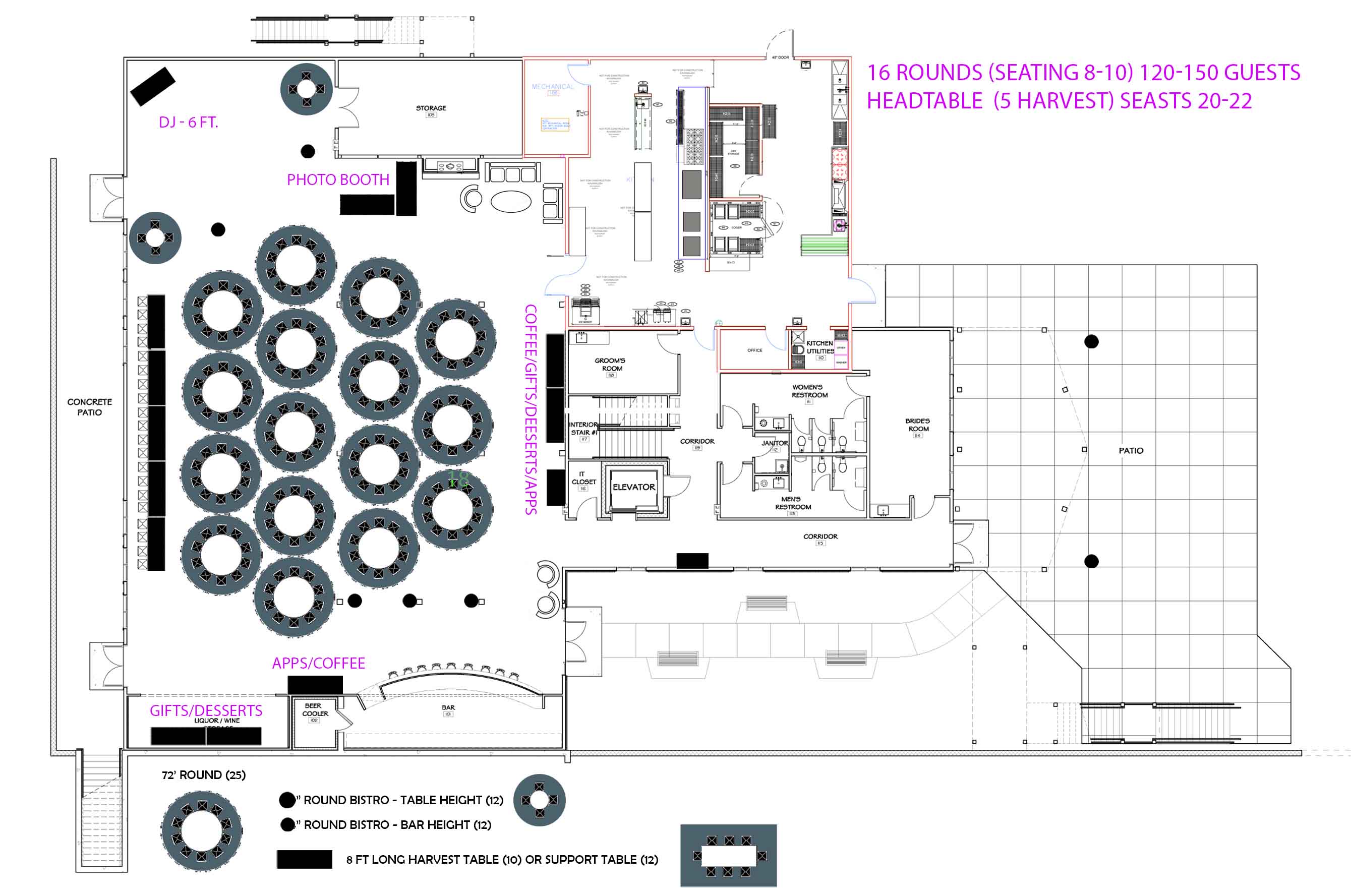 Custom Layout Options For Events, How Many Round Tables Do You Need For 150 Guests